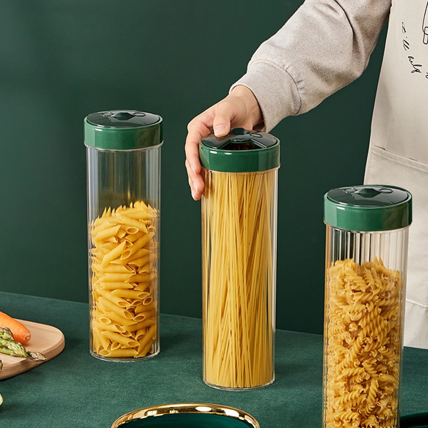Chmadoxn Storage Container With Lid, Tall Clear Airtight Food Storage Jar with Lid Kitchen Pantry Storage Container for Spaghetti Jars Flour Cereals Coffee Beans As Show B