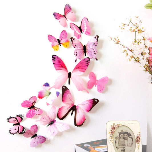 Darzheoy 12Pcs Butterfly Wall Decals, 3D Butterfly Wall Stickers Removable DIY Home Decorations Art Decor Wall Stickers Murals for Kids Bedroom Living Room Classroom Office Pink