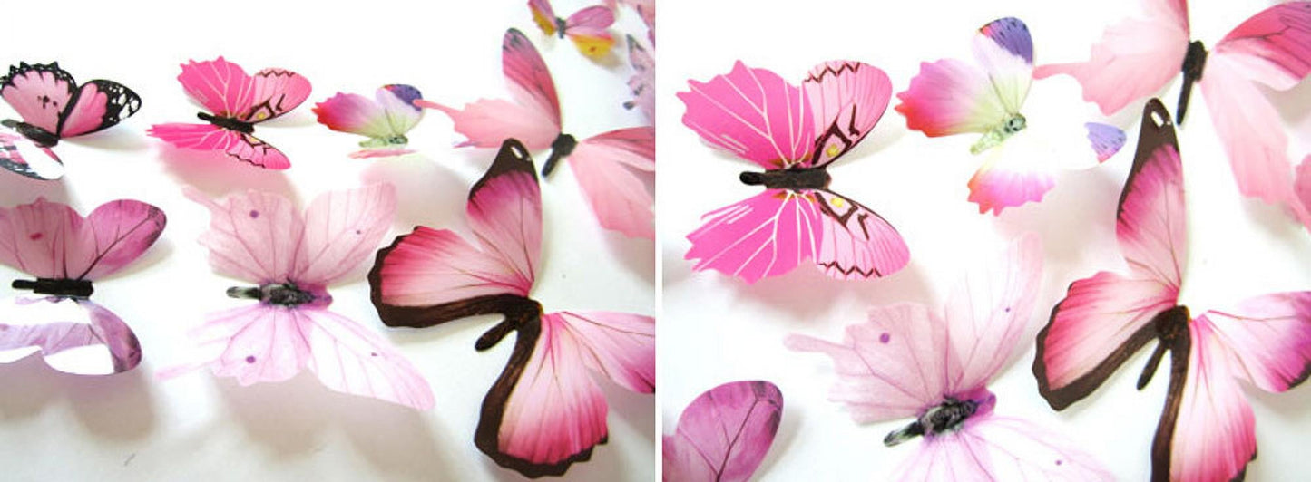 Darzheoy 12Pcs Butterfly Wall Decals, 3D Butterfly Wall Stickers Removable DIY Home Decorations Art Decor Wall Stickers Murals for Kids Bedroom Living Room Classroom Office Pink