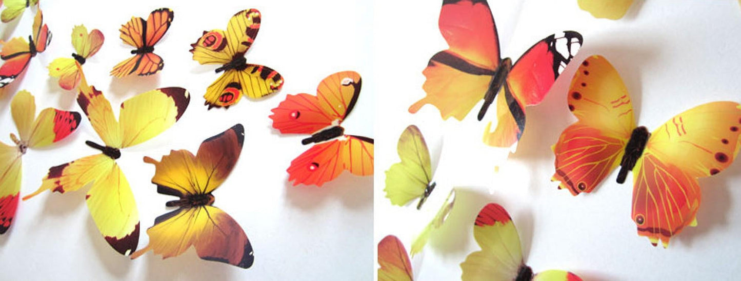 Darzheoy 12Pcs Butterfly Wall Decals, 3D Butterfly Wall Stickers Removable DIY Home Decorations Art Decor Wall Stickers Murals for Kids Bedroom Living Room Classroom Office Yellow