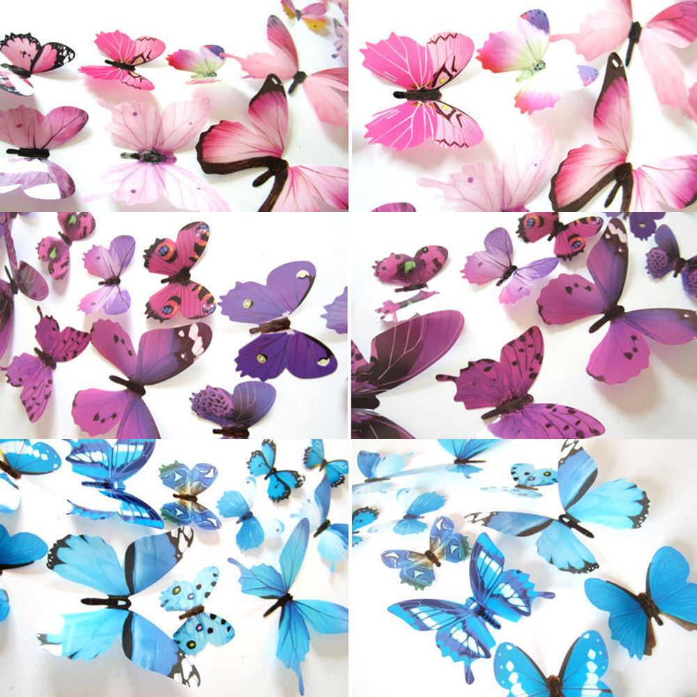 Darzheoy 12Pcs Butterfly Wall Decals, 3D Butterfly Wall Stickers Removable DIY Home Decorations Art Decor Wall Stickers Murals for Kids Bedroom Living Room Classroom Office Yellow