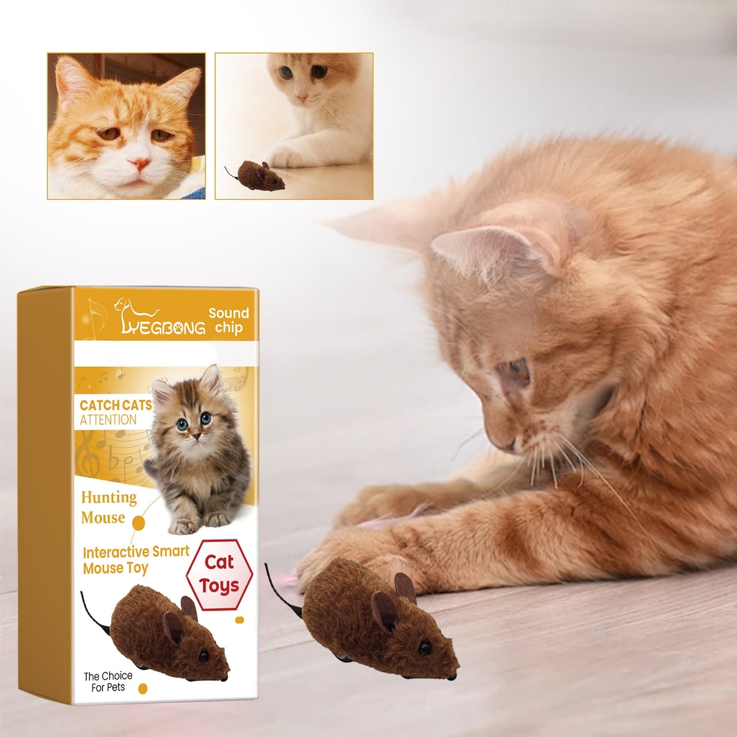 Darzheoy Interactive Toys for Indoor Cats, Mouse Toys with Electronic Realistic Squeaky Sound, Automatic Moving Kitten Toys Electric Mice Toy Self Play Exercise Brown