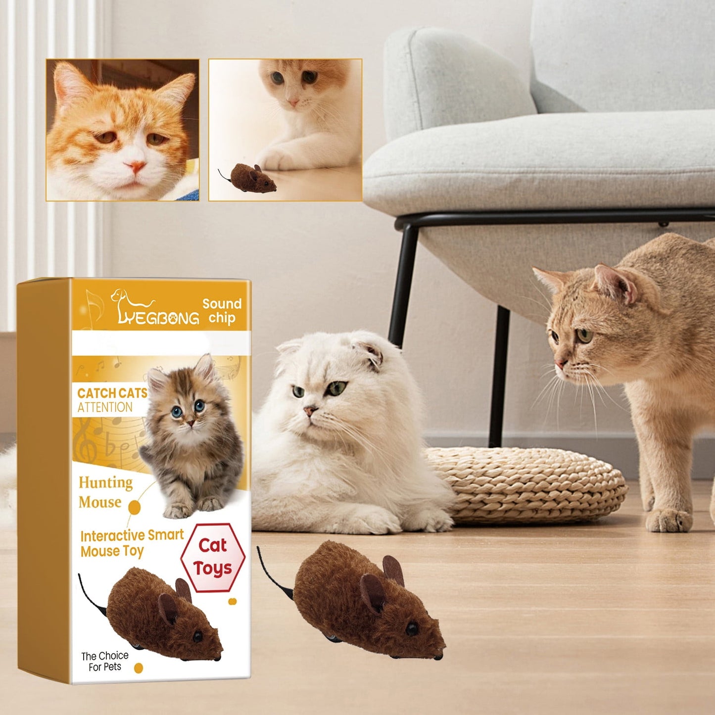 Darzheoy Interactive Toys for Indoor Cats, Mouse Toys with Electronic Realistic Squeaky Sound, Automatic Moving Kitten Toys Electric Mice Toy Self Play Exercise Brown
