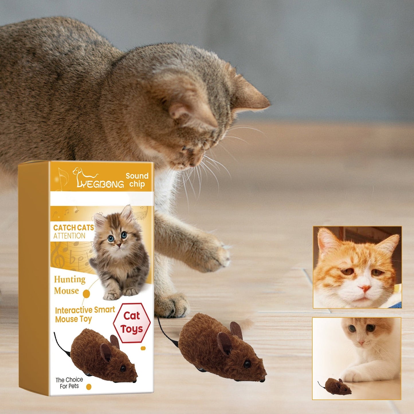 Darzheoy Interactive Toys for Indoor Cats, Mouse Toys with Electronic Realistic Squeaky Sound, Automatic Moving Kitten Toys Electric Mice Toy Self Play Exercise Brown