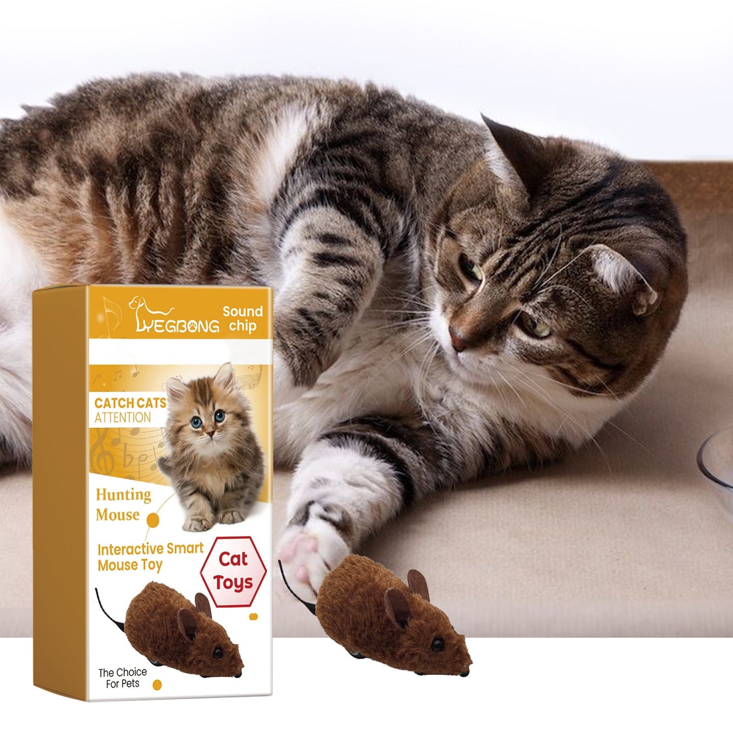 Darzheoy Interactive Toys for Indoor Cats, Mouse Toys with Electronic Realistic Squeaky Sound, Automatic Moving Kitten Toys Electric Mice Toy Self Play Exercise Brown