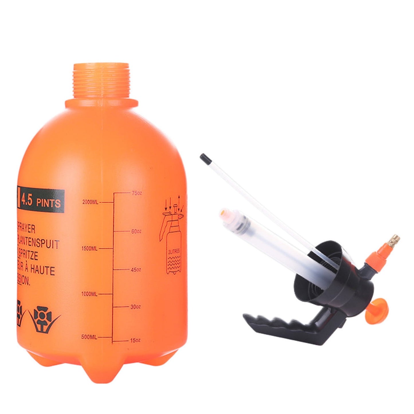 Darzheoy Handheld Garden Pump Sprayer, 2L Lawn & Garden Pressure Water Spray Bottle with Adjustable Brass Nozzle, for Plants and Other Cleaning Solutions Orange