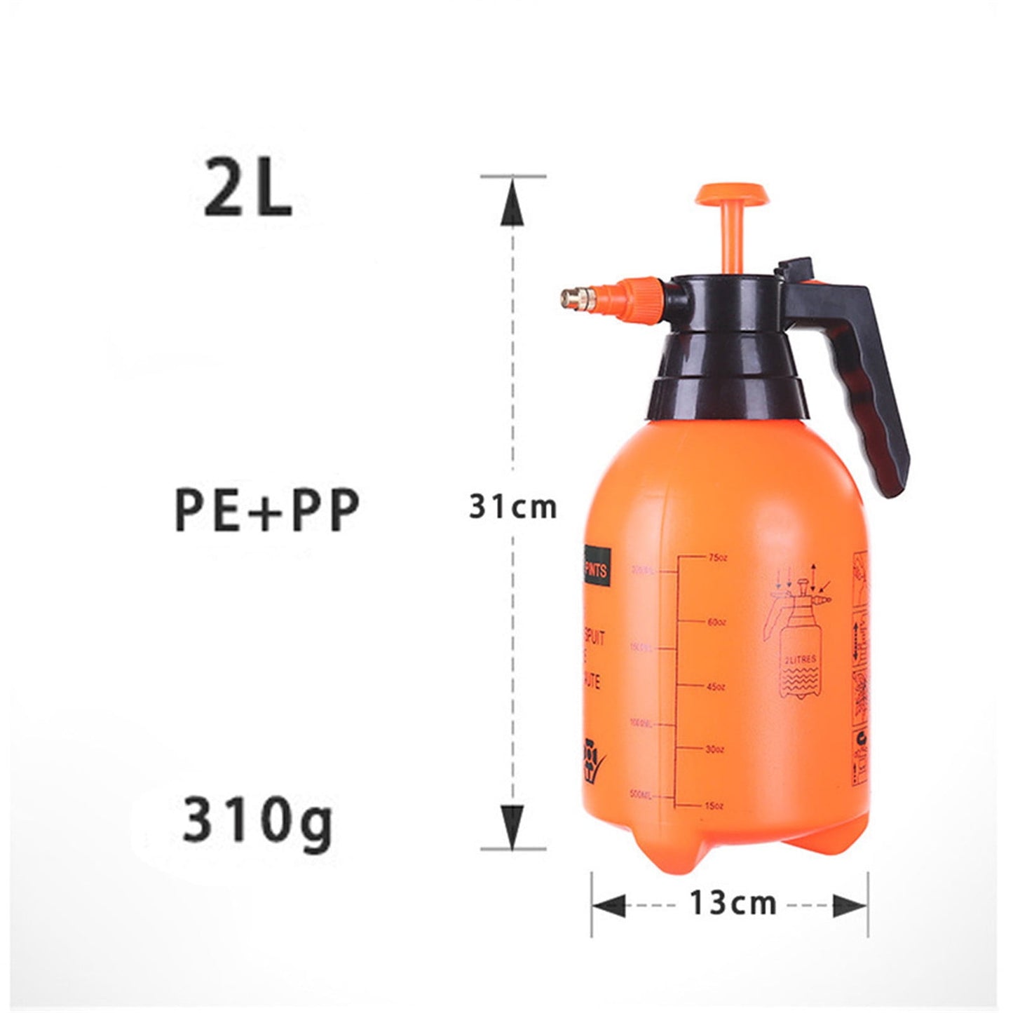 Darzheoy Handheld Garden Pump Sprayer, 2L Lawn & Garden Pressure Water Spray Bottle with Adjustable Brass Nozzle, for Plants and Other Cleaning Solutions Orange