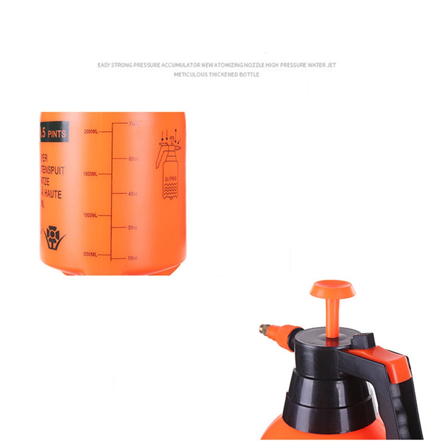 Darzheoy Handheld Garden Pump Sprayer, 2L Lawn & Garden Pressure Water Spray Bottle with Adjustable Brass Nozzle, for Plants and Other Cleaning Solutions Orange