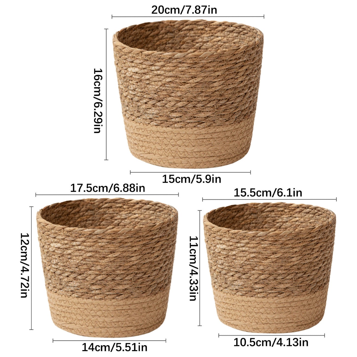 Darzheoy Woven Seagrass Plant Basket, Flower Pots Home Boho Decor, Storage Picnic Grocery Straw Bag for Plant Artificial Tree - 5.5"×8.7"×6.3 E