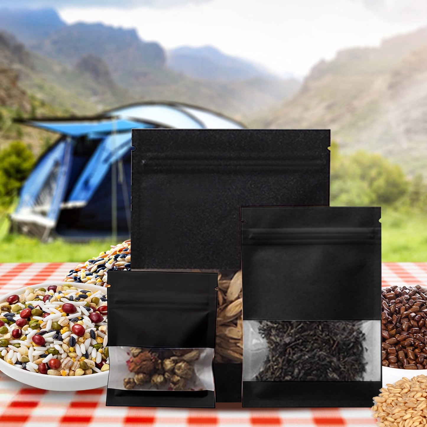 Chmadoxn Kraft Paper Bags, Pouches Packaging Paper Sealable Bags, Food Packaging Bags with Window, Ziplock Coffee Bags for Small Business, Resealable Bags 5.1×3.5 in BLACK