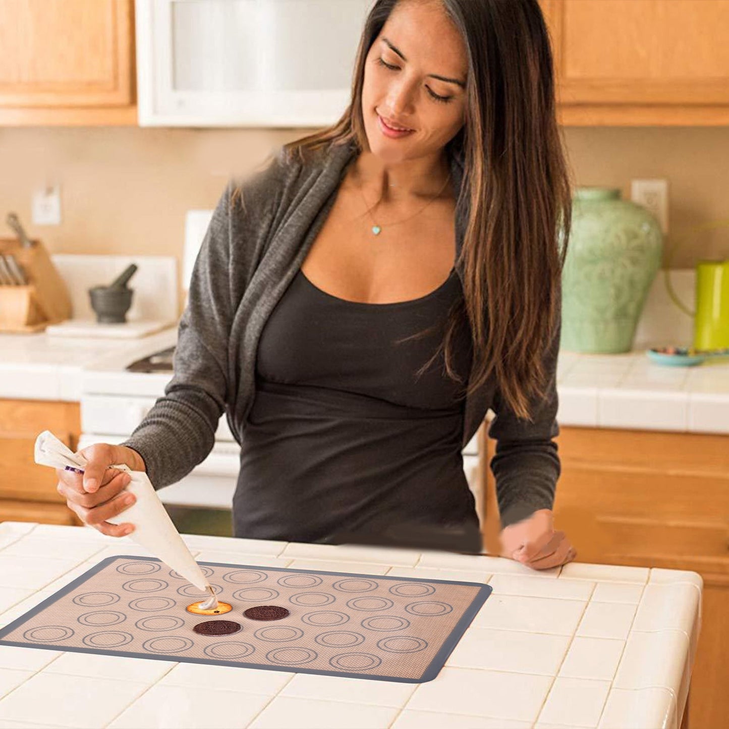 Chmadoxn Baking Mats Cookies Sheet, Non-Stick Mats for Baking, Easy Clean & Reusable Oven Baking Sheet for Making Macaroons, Cookies 16.5×11.6 in coffee
