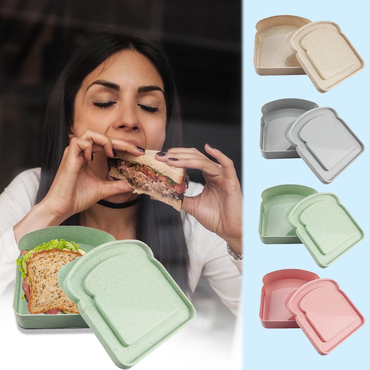 Darzheoy Sandwich Containers, Reusable Sandwich Box Container, Sandwich Holder Bread Container for Adults, BPA Free, Microwave & Dishwasher Safe, Office, Camping Beige