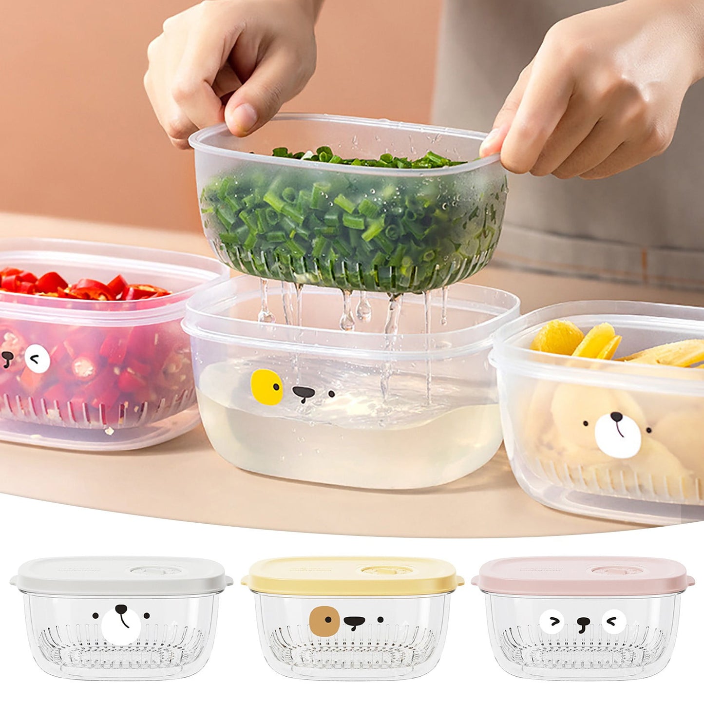 Darzheoy Fridge Berry Storage Container with Lids with Strainer, Plastic Fresh Produce Saver Keeper for Vegetable Fruit Meat Lettuce, BPA Free Kitchen Refrigerator Organization White