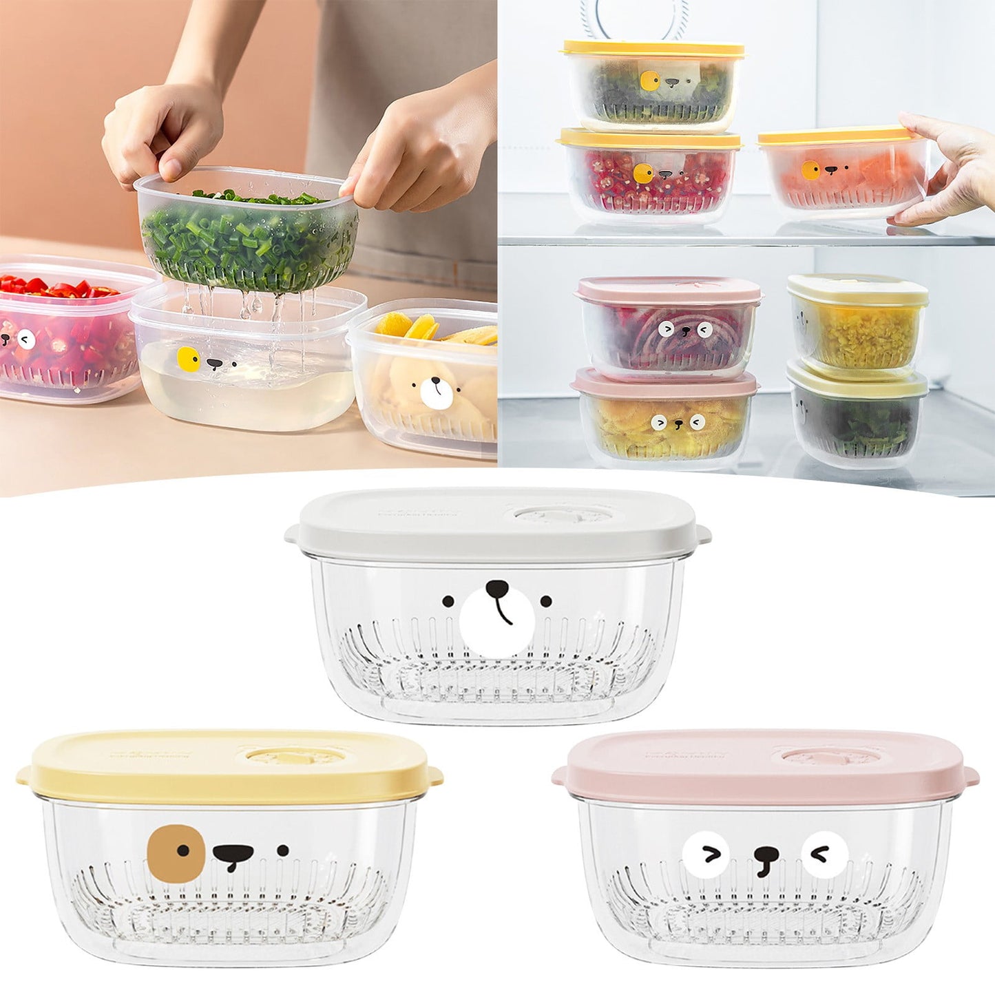 Darzheoy Fridge Berry Storage Container with Lids with Strainer, Plastic Fresh Produce Saver Keeper for Vegetable Fruit Meat Lettuce, BPA Free Kitchen Refrigerator Organization Yellow