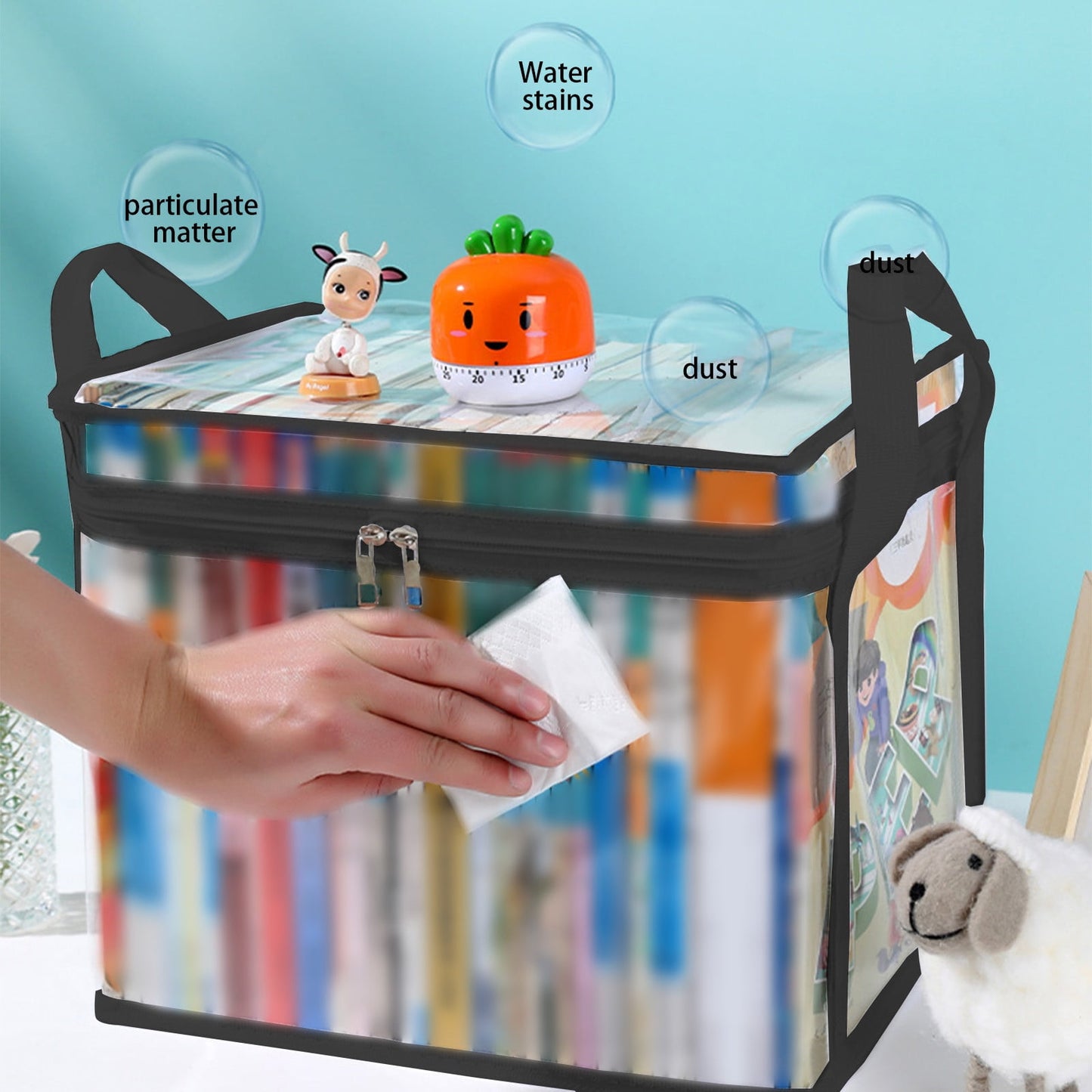 Kdkad Clear Notebook Storage Organizer Box, Plastic Stackable Notebook Display Case, Storage Showcase for Toy Dolls, Notebooks, Handbags, Shoes Organizing 9.1×6.7×9.1 in Clear