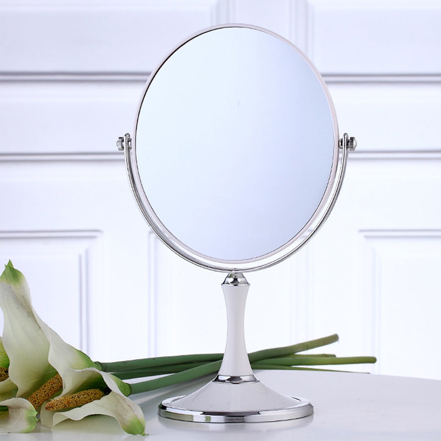 Back to School Chmadoxn Magnifying Makeup Mirror Double Sided Tabletop Mirror with 3 Magnification, Magnified Desk Mirror for Makeup, Cosmetic Vanity Mirror with Stand and 360° Rotation 5.5×11.4 in White