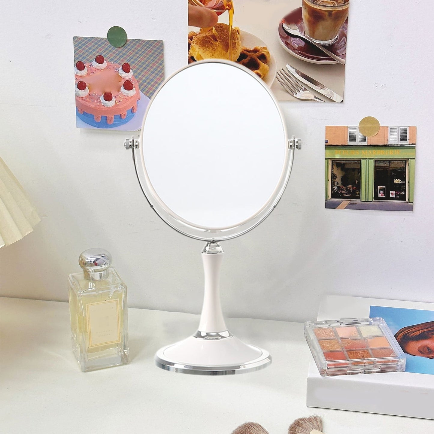 Back to School Chmadoxn Magnifying Makeup Mirror Double Sided Tabletop Mirror with 3 Magnification, Magnified Desk Mirror for Makeup, Cosmetic Vanity Mirror with Stand and 360° Rotation 5.5×11.4 in White