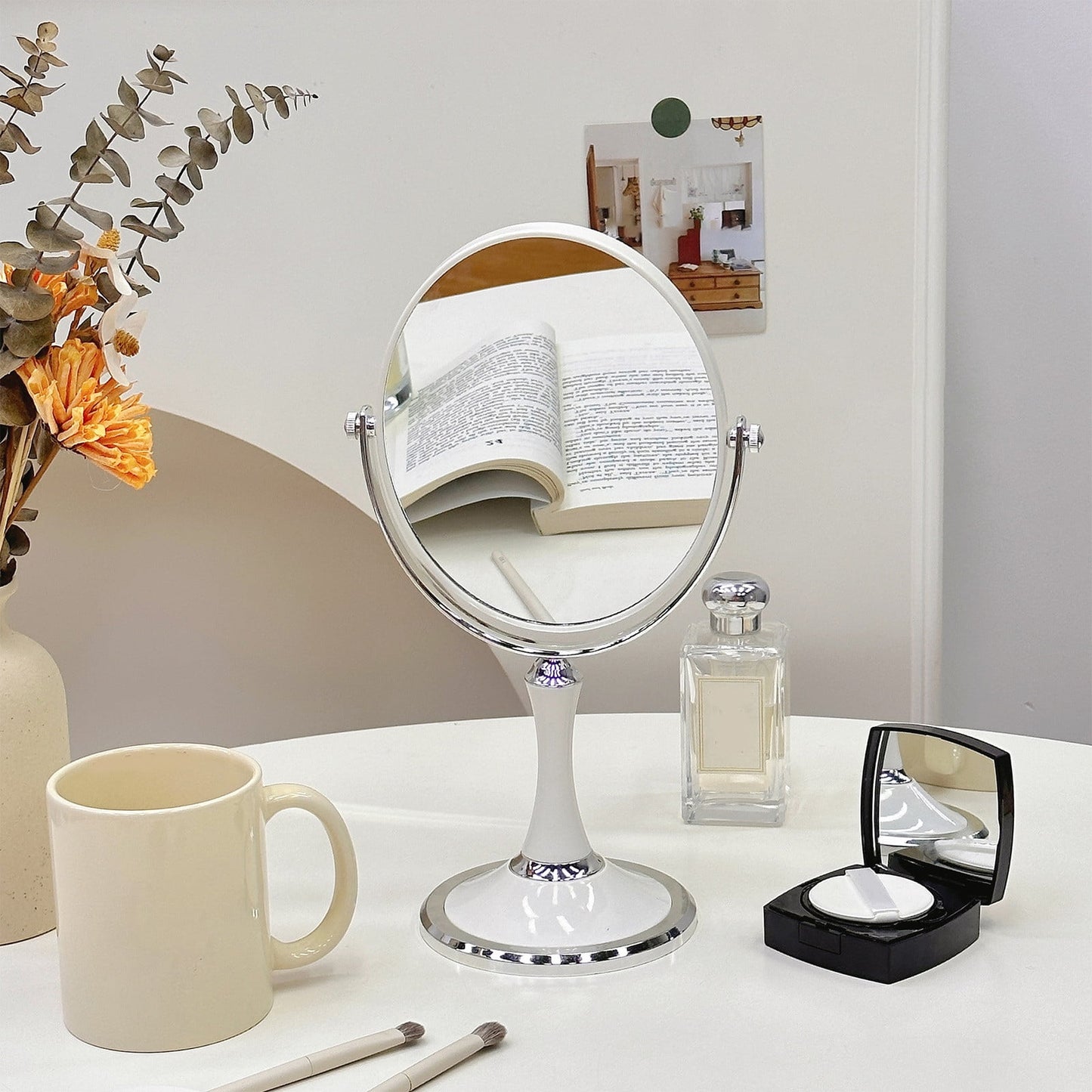 Back to School Chmadoxn Magnifying Makeup Mirror Double Sided Tabletop Mirror with 3 Magnification, Magnified Desk Mirror for Makeup, Cosmetic Vanity Mirror with Stand and 360° Rotation 5.9×11.4 in White