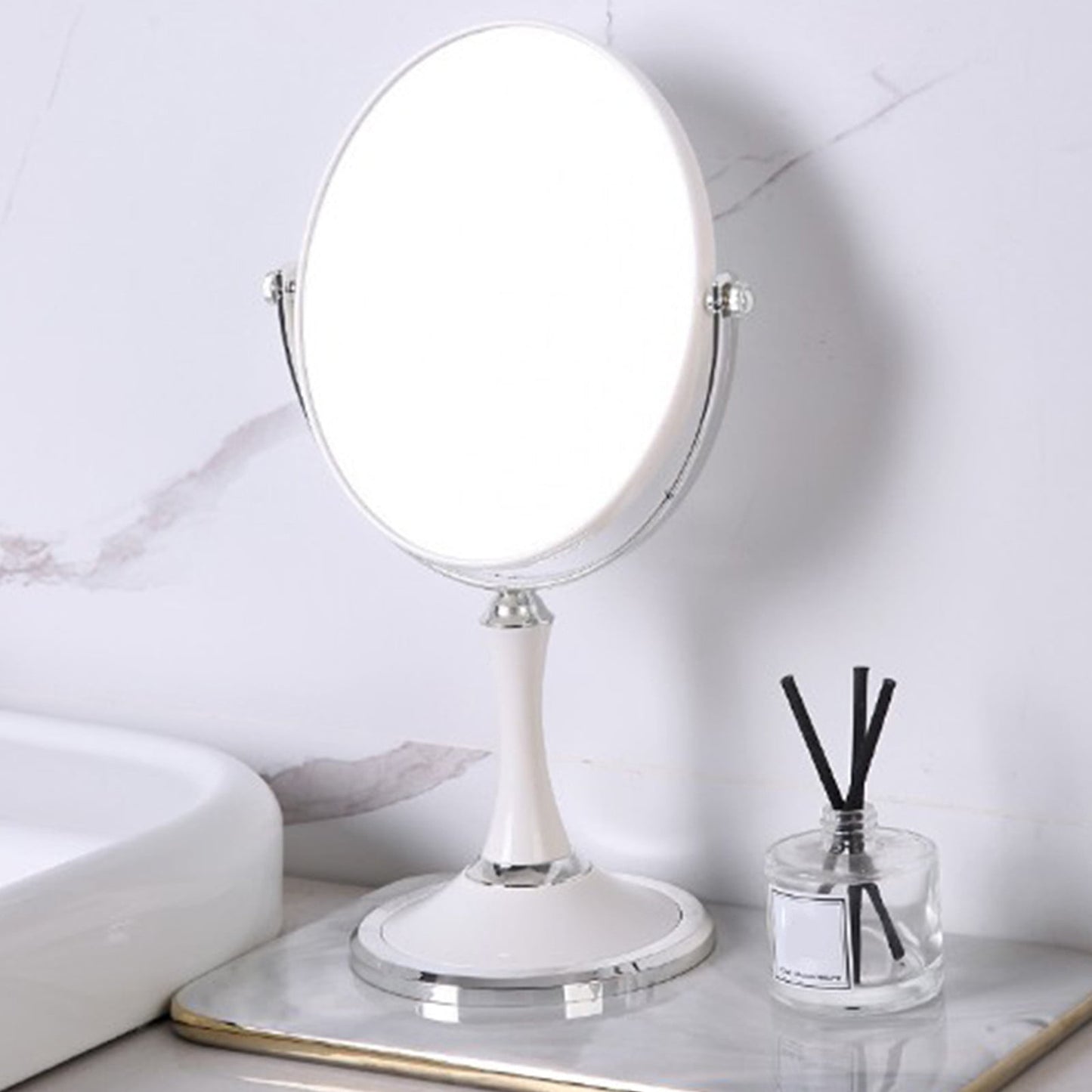 Back to School Chmadoxn Magnifying Makeup Mirror Double Sided Tabletop Mirror with 3 Magnification, Magnified Desk Mirror for Makeup, Cosmetic Vanity Mirror with Stand and 360° Rotation 5.9×11.4 in White
