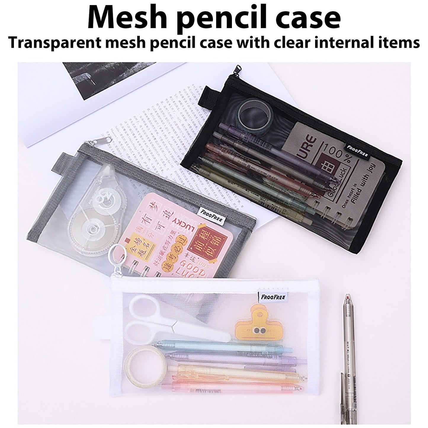 Kdkad Transparent Mesh Pencil Case, Pencil Pouch, Clear Makeup Bags, Nylon Mesh Pen Pouch with Zipper Pencil Case Stationery Storage Bag for Home Office Supplies Cosmetics Travel Accessories 8.3×4.7 in Pink
