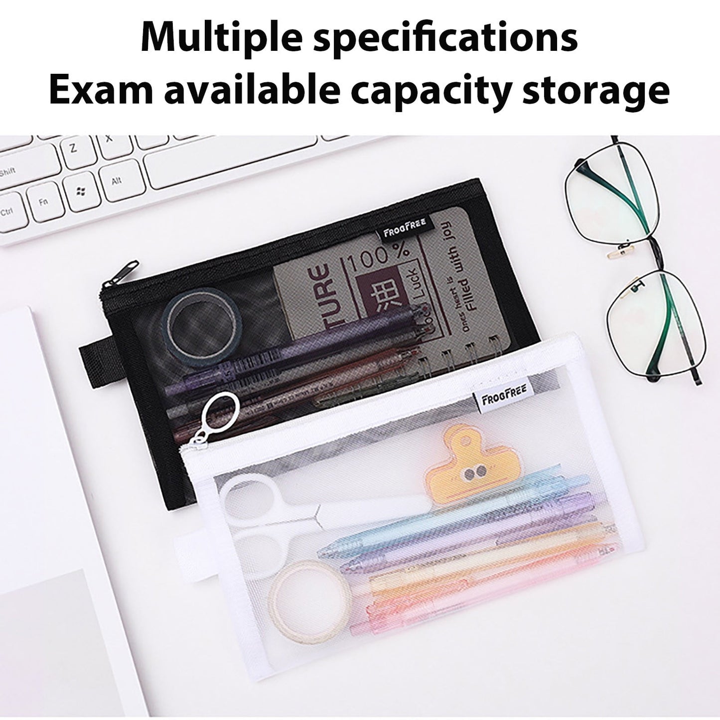 Kdkad Transparent Mesh Pencil Case, Pencil Pouch, Clear Makeup Bags, Nylon Mesh Pen Pouch with Zipper Pencil Case Stationery Storage Bag for Home Office Supplies Cosmetics Travel Accessories 8.3×4.7 in White