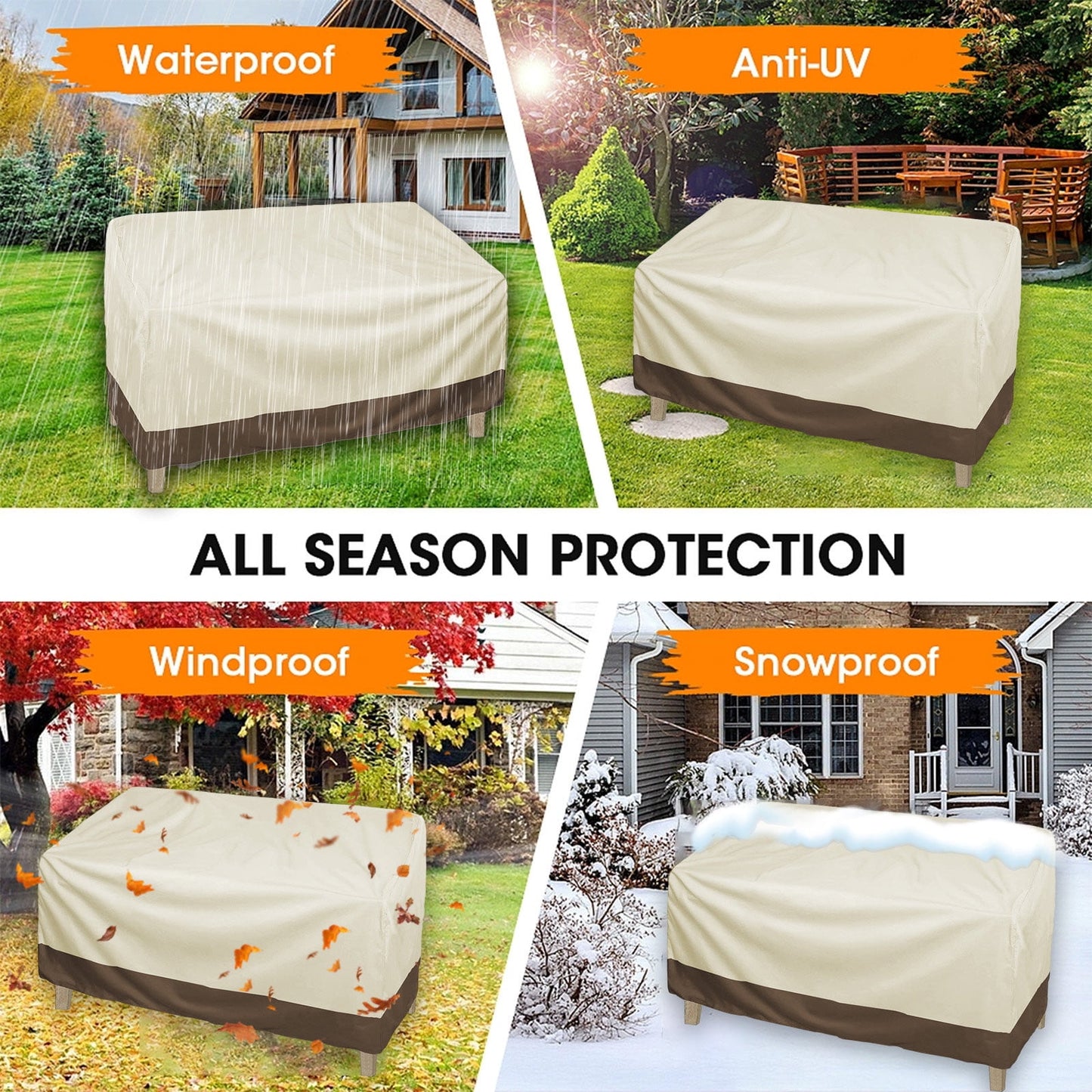 Kdkad Patio Benches Loveseat Covers, Heavy Duty Patio Deep Bench Loveseat Cover, Waterproof Outdoor Deep Sofa Cover, Lawn Patio Furniture Covers with Air Vent 57.9×31×32.7 in Coffee