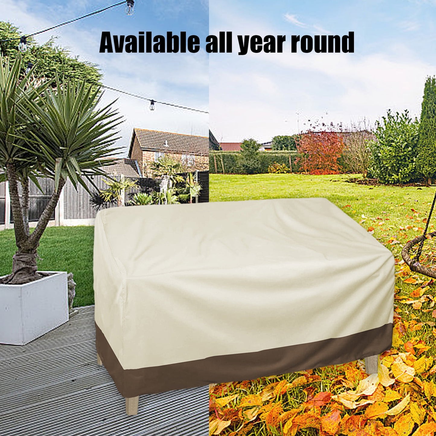 Kdkad Patio Benches Loveseat Covers, Heavy Duty Patio Deep Bench Loveseat Cover, Waterproof Outdoor Deep Sofa Cover, Lawn Patio Furniture Covers with Air Vent 57.9×31×32.7 in Coffee