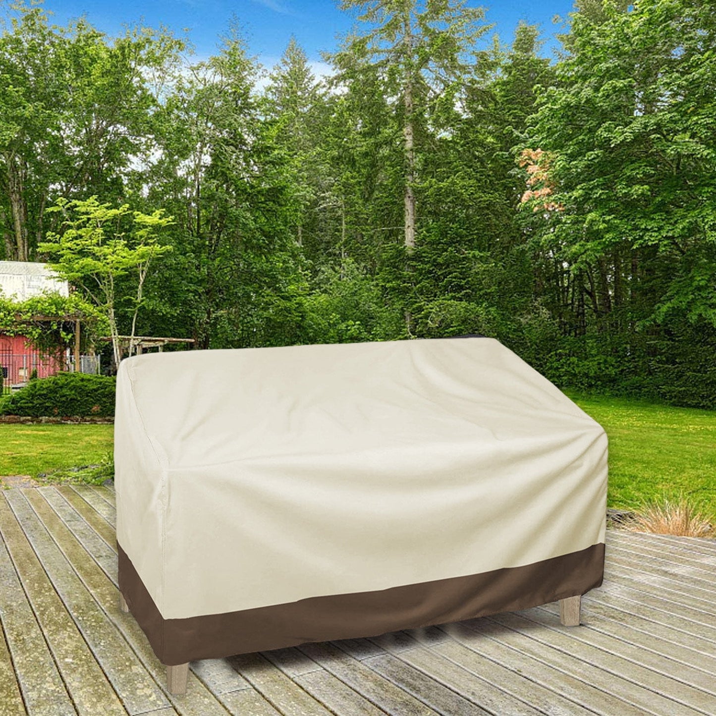 Kdkad Patio Benches Loveseat Covers, Heavy Duty Patio Deep Bench Loveseat Cover, Waterproof Outdoor Deep Sofa Cover, Lawn Patio Furniture Covers with Air Vent 57.9×31×32.7 in Coffee