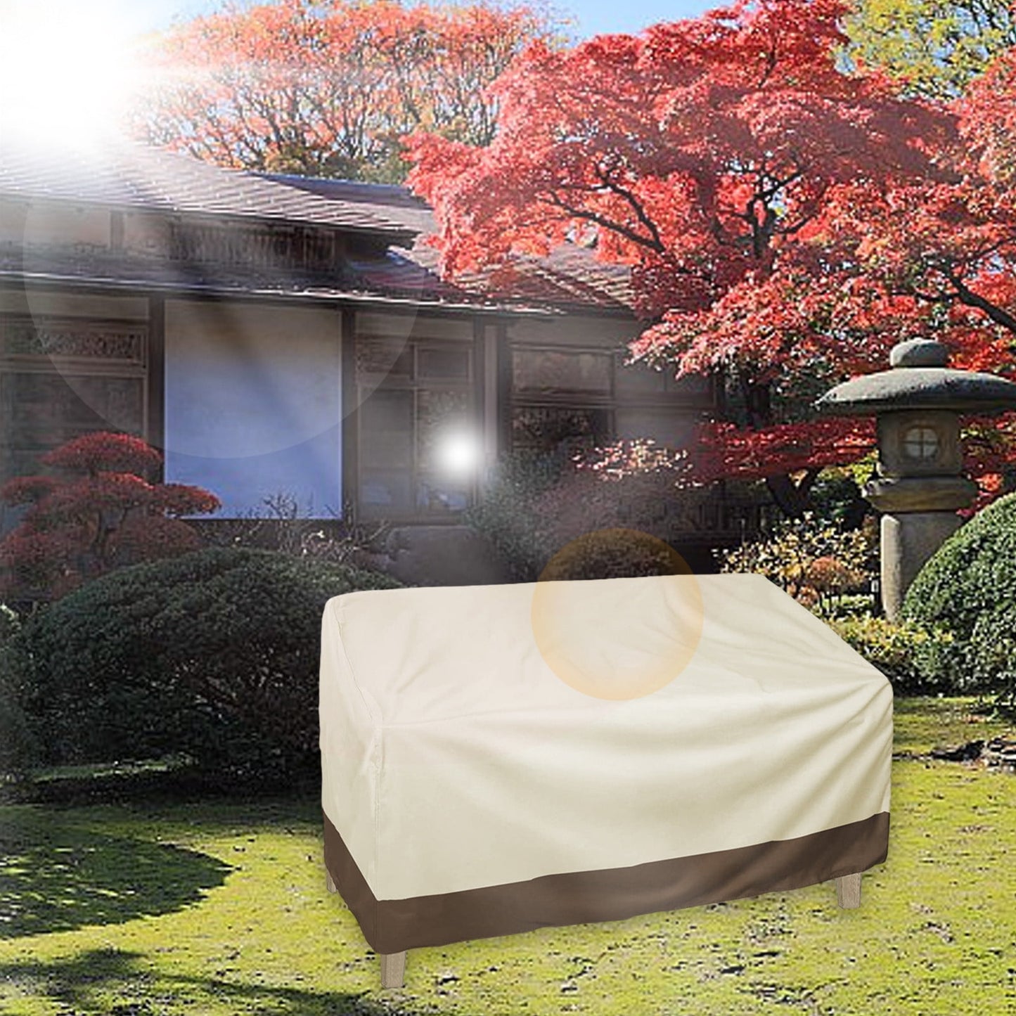Kdkad Patio Benches Loveseat Covers, Heavy Duty Patio Deep Bench Loveseat Cover, Waterproof Outdoor Deep Sofa Cover, Lawn Patio Furniture Covers with Air Vent 57.9×31×32.7 in Coffee