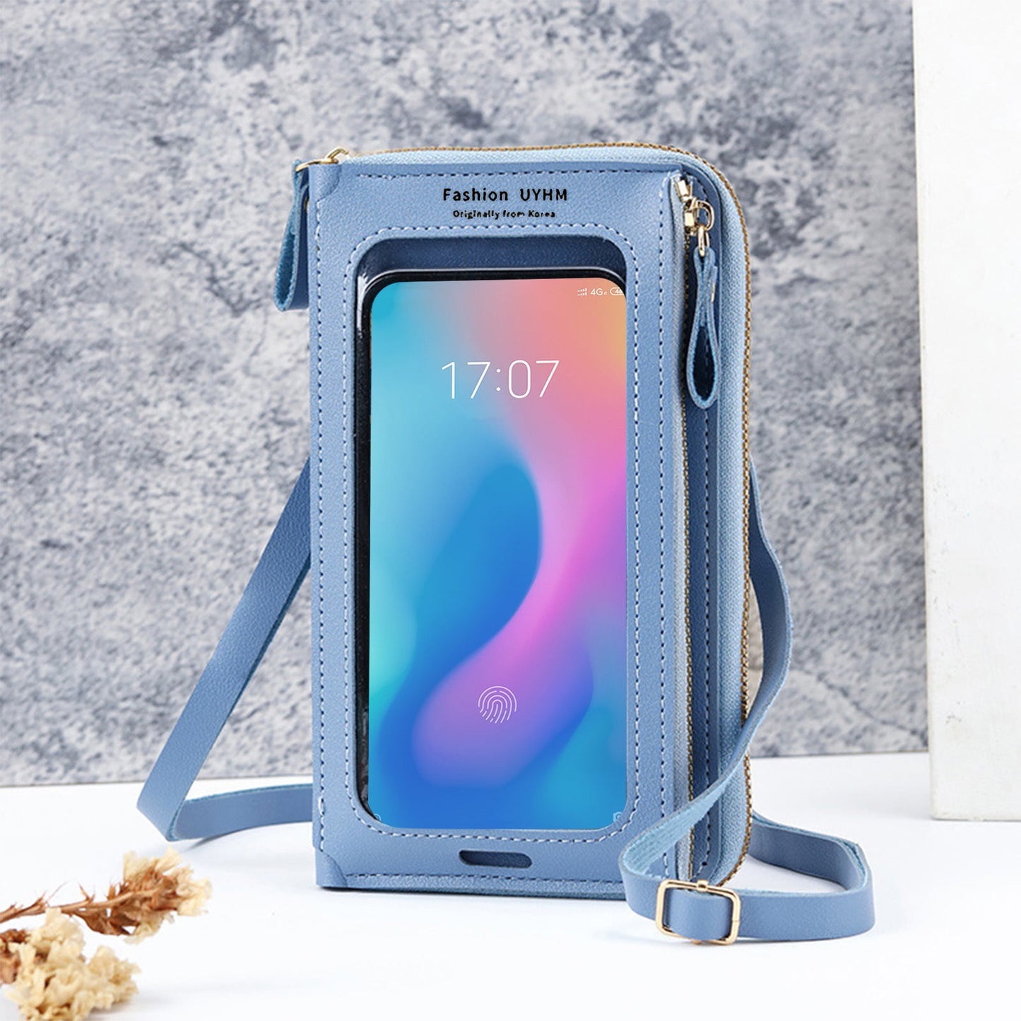 Kdkad CrossBody Bags with Touchscreen Cell Phone Purse Window Zipper Pocket, Phone Bag for Women, Small Travel Wallet 3.9×7.9 in Blue
