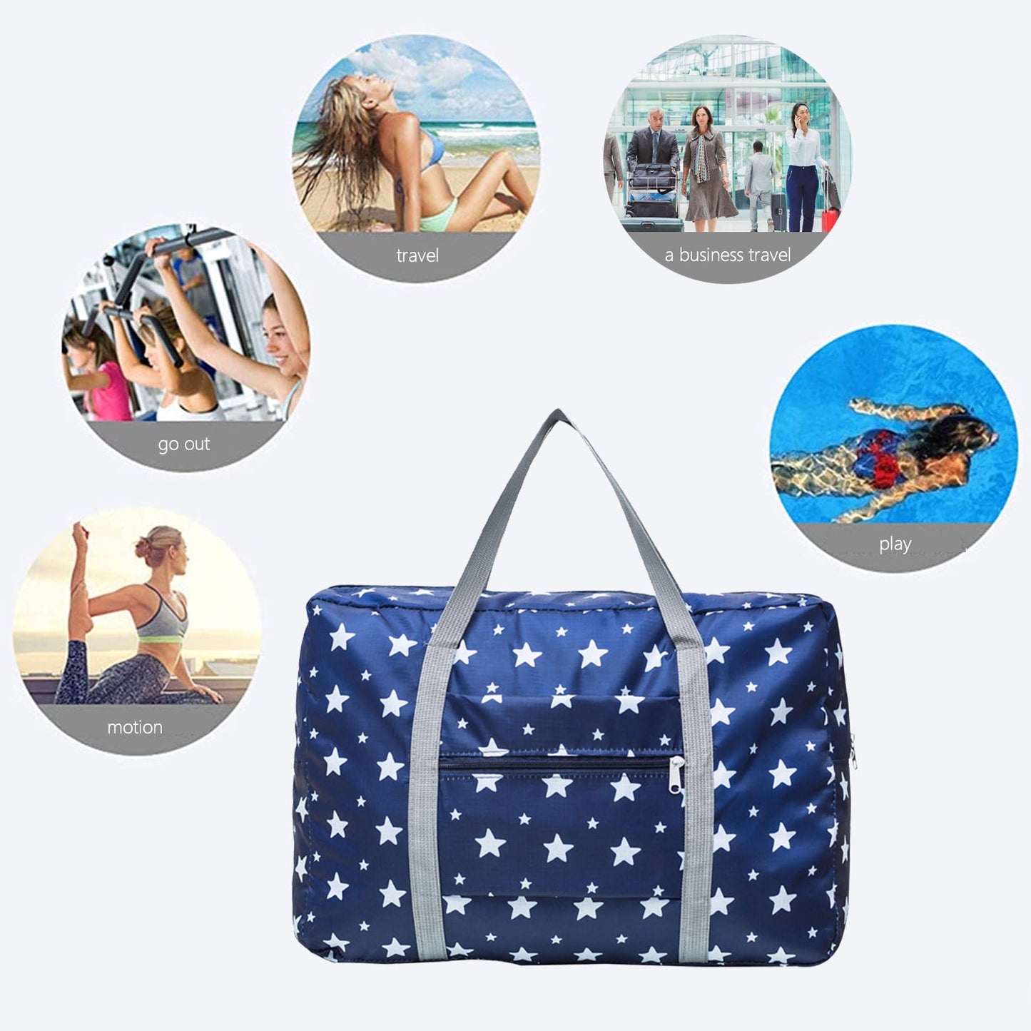 Kdkad Foldable Travel Duffel Bag, Tote Carry On Luggage Sport Duffle Weekend Overnight for Women and Girls, Gym Bag Waterproof Foldable Duffel Bag 19.1×5.8×9.8 in Dark Blue
