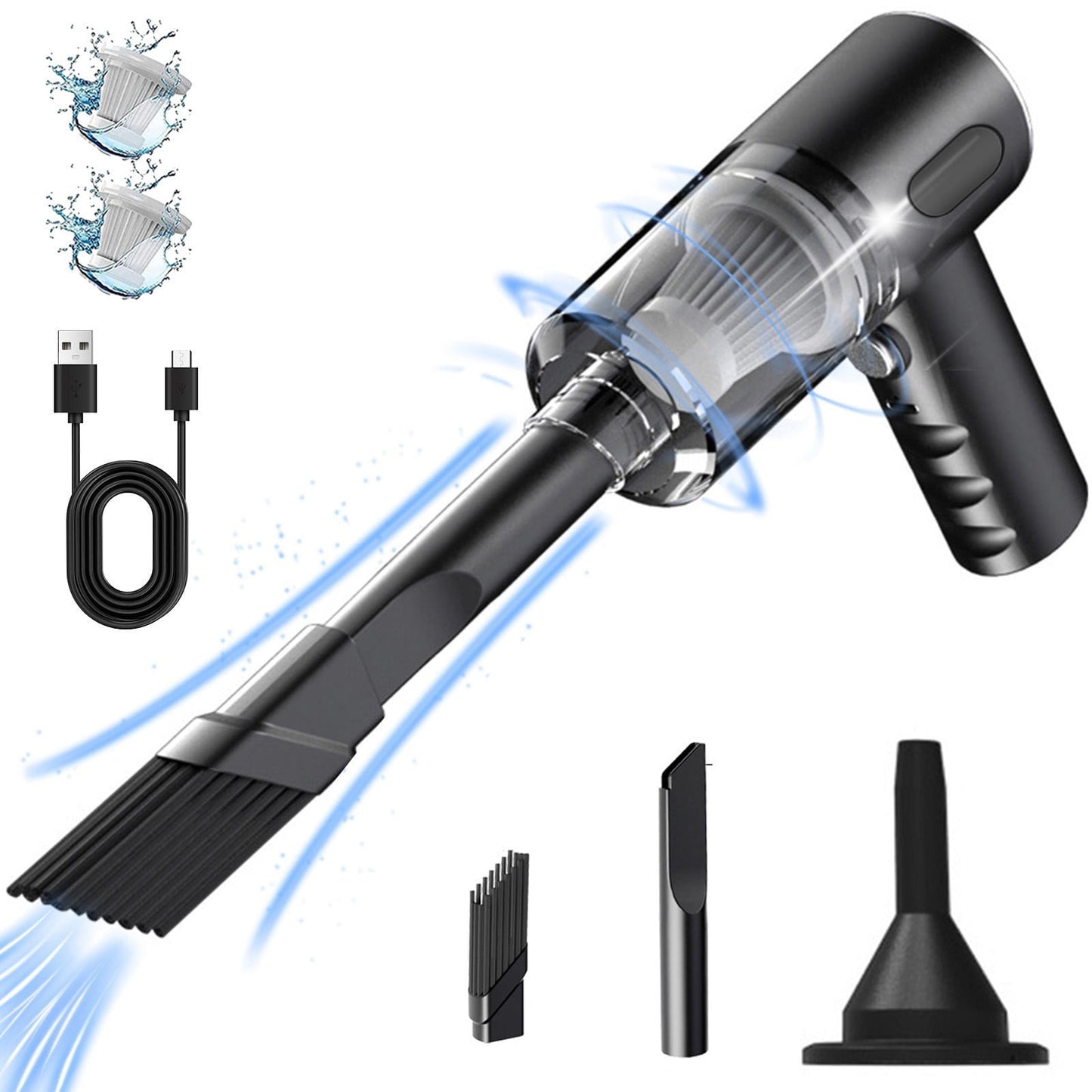 Kdkad Handheld Car Vacuum Cleaner, 120W Powerful Suction Small Car Vacuum Cleaner, Mini Dusts Buster with USB Portable Vacuum Cleaner(2 Filter) 6.1×6.4 in B