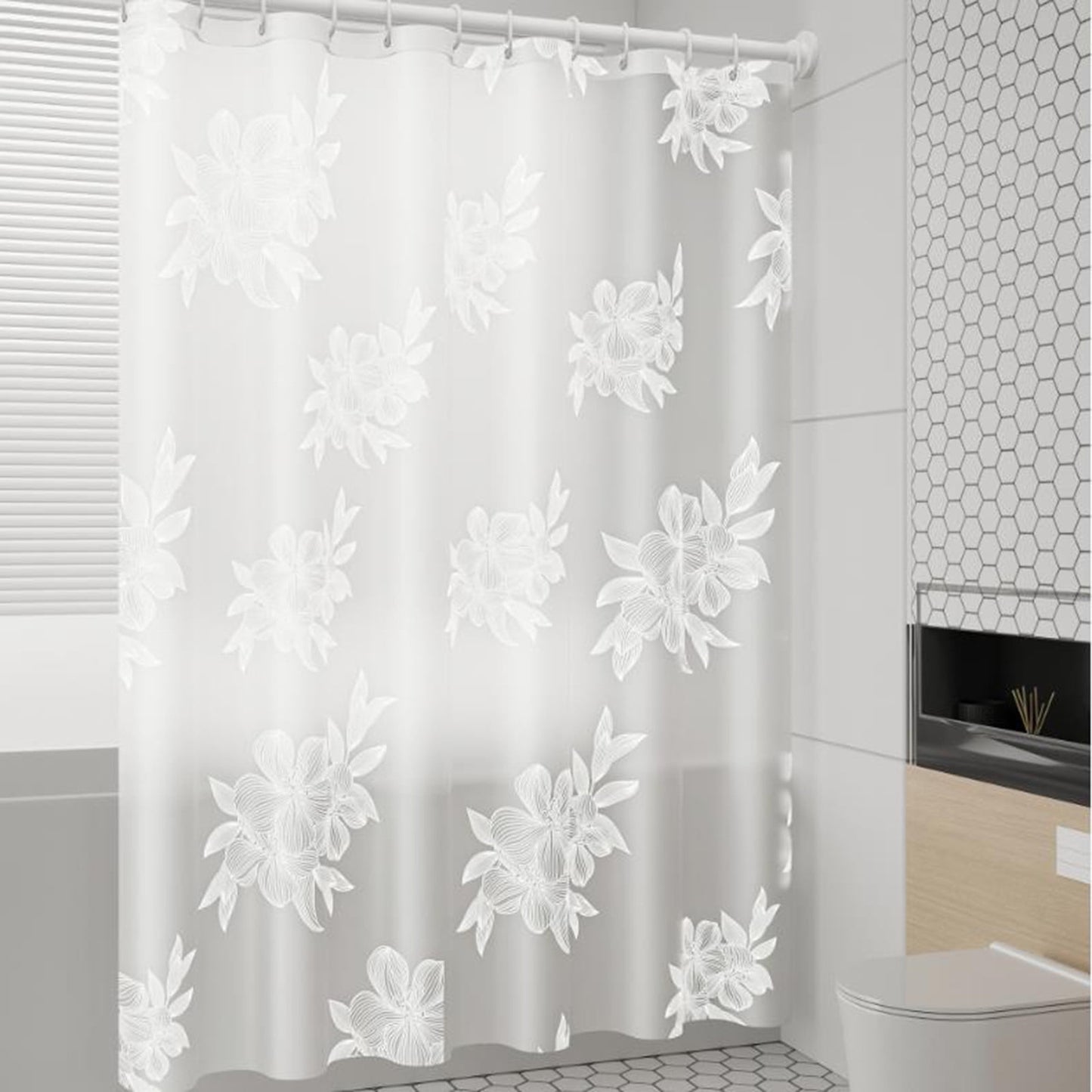 AYktou EVA Bathroom Shower Curtain Frosted Floral Waterproof Shower Curtain Line Lightweight Plastic Bathroom Shower Curtain with Weighted Magnets for Shower Stall Bathtubs 12 Hooks M A