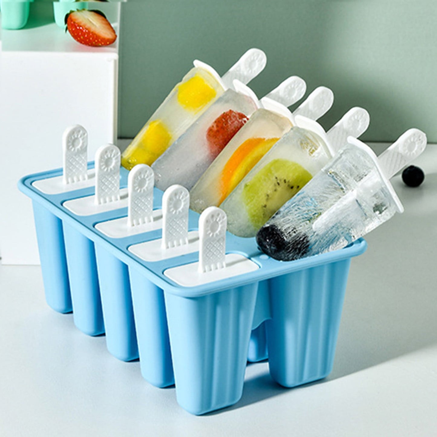 Darzheoy Popsicle Mould, Popsicle Molds 10 Pieces Silicone Ice Molds BPA Free Popsicle Mold Reusable Easy Release Ice Make Light Blue