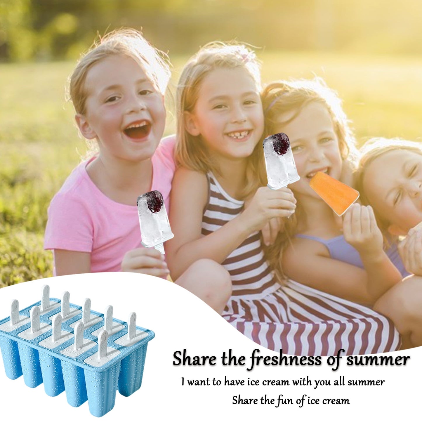 Darzheoy Popsicle Mould, Popsicle Molds 10 Pieces Silicone Ice Molds BPA Free Popsicle Mold Reusable Easy Release Ice Make Light Blue