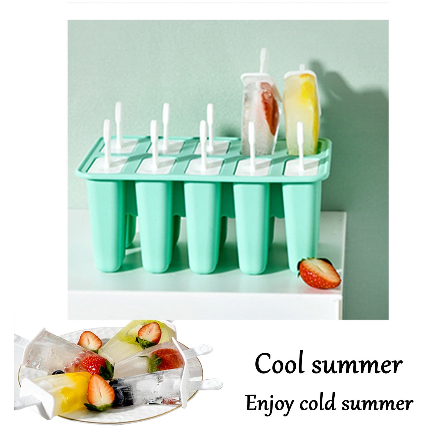 Darzheoy Popsicle Mould, Popsicle Molds 10 Pieces Silicone Ice Molds BPA Free Popsicle Mold Reusable Easy Release Ice Make Mint Green