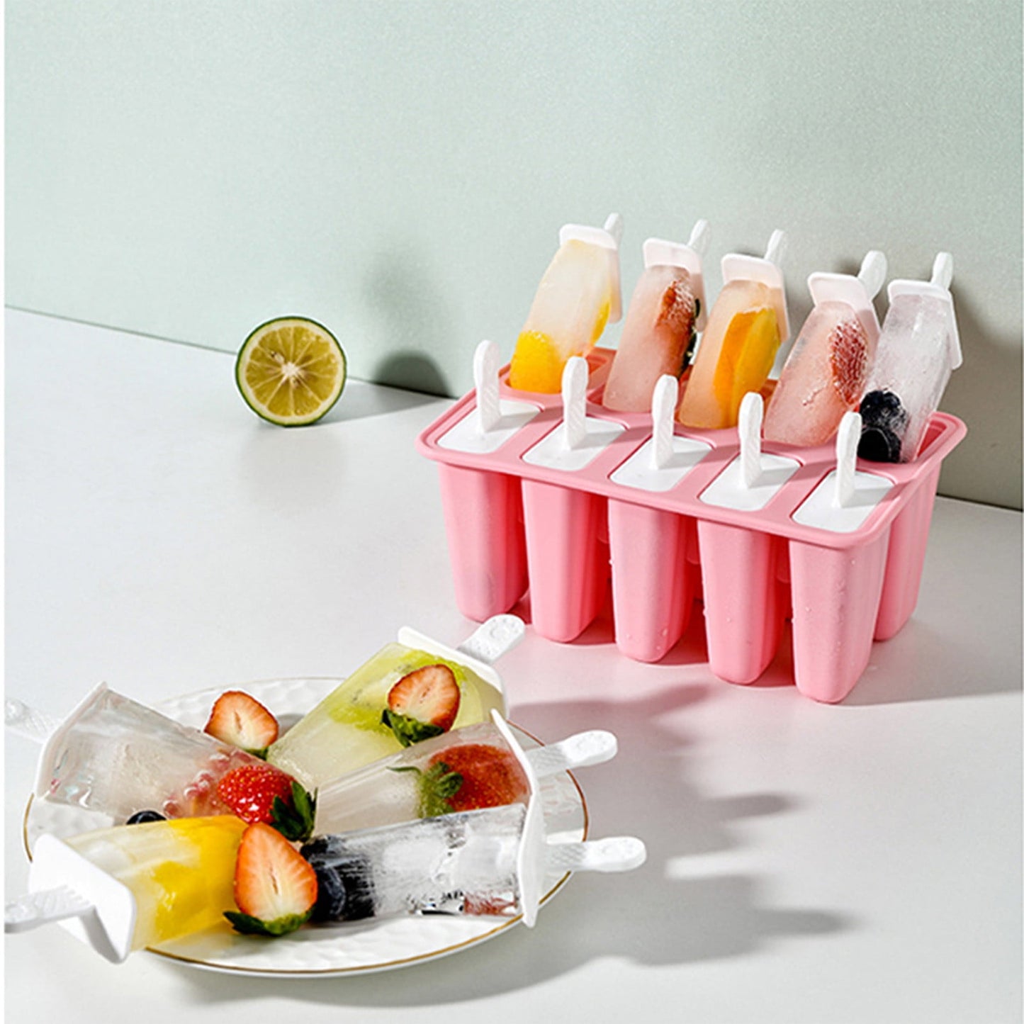 Darzheoy Popsicle Mould, Popsicle Molds 10 Pieces Silicone Ice Molds BPA Free Popsicle Mold Reusable Easy Release Ice Make Pink
