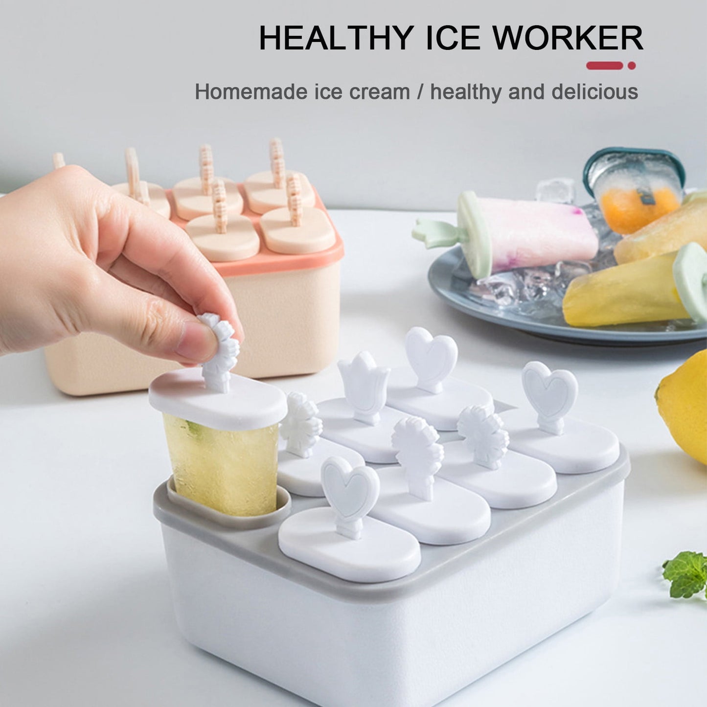 Darzheoy Popsicles Molds, 8 Piece Ice Mold, Reusable Easy Release Ice Cream Mold for kids, Homemade Popsicle Molds, DIY Popsicle Maker, BPA Free Gray