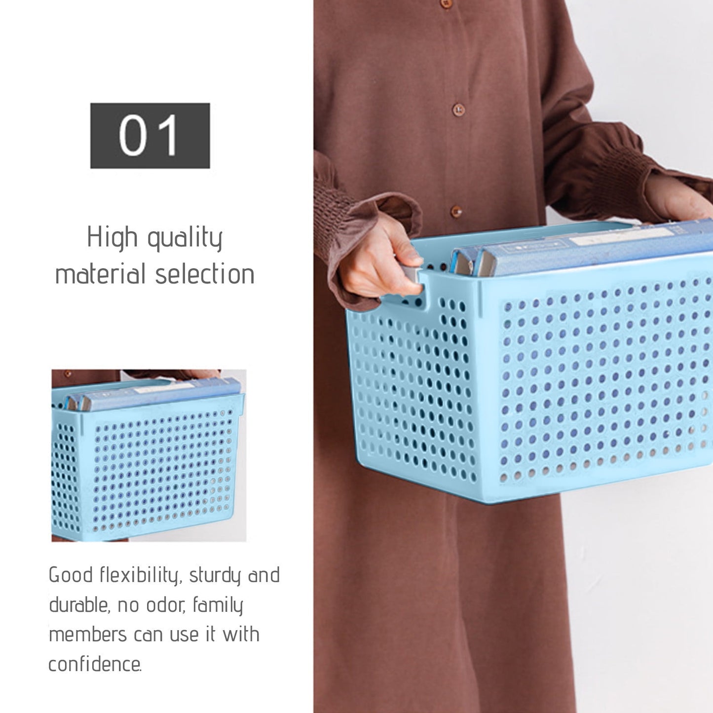 Darzheoy Laundry Basket, 2 pcs Plastic Hamper with Handles, Open Storage Bin to Organize Closets, Cabinets, Pantry, Shelving and Countertop Space, Suitable for Families and Dorms 1PC-Blue