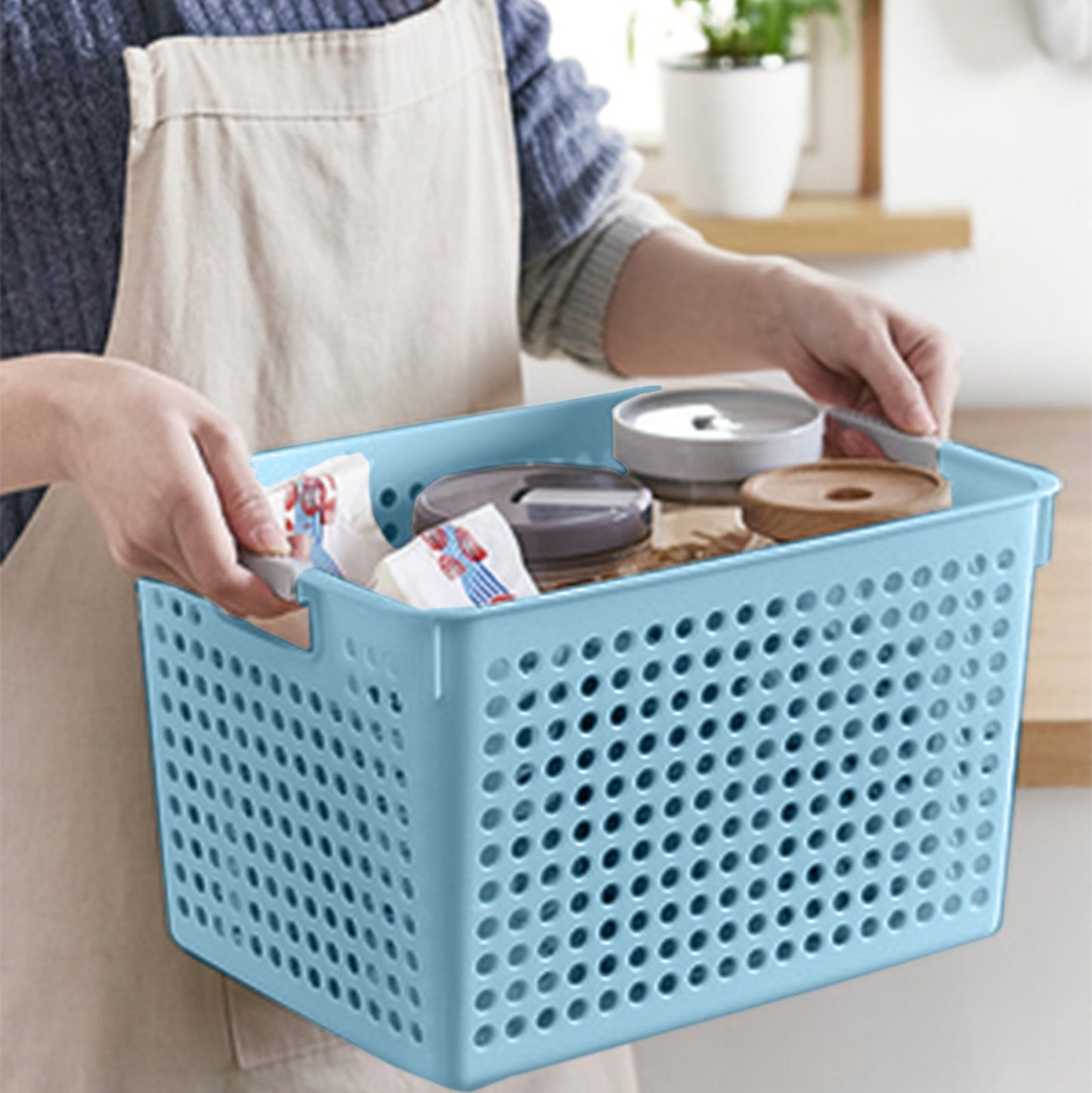 Darzheoy Laundry Basket, 2 pcs Plastic Hamper with Handles, Open Storage Bin to Organize Closets, Cabinets, Pantry, Shelving and Countertop Space, Suitable for Families and Dorms 1PC-Blue