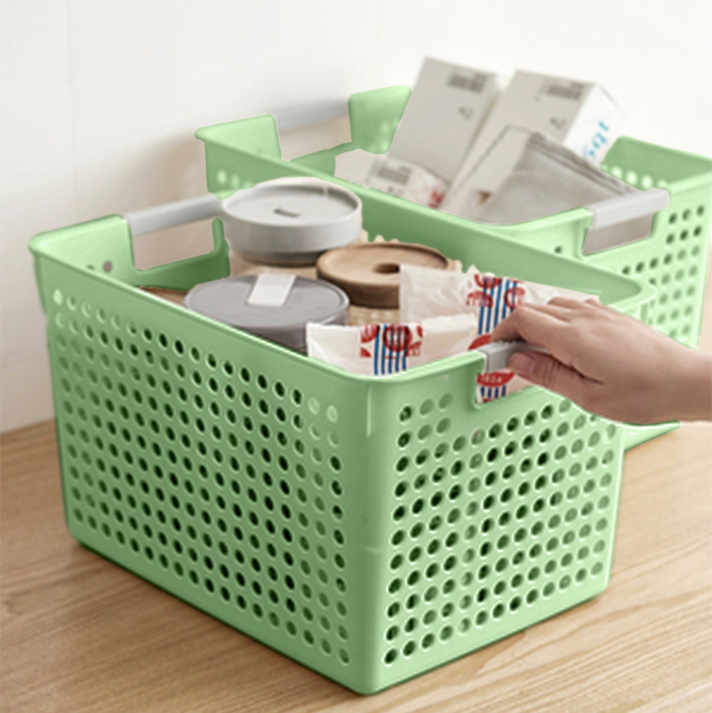 Darzheoy Laundry Basket, 2 pcs Plastic Hamper with Handles, Open Storage Bin to Organize Closets, Cabinets, Pantry, Shelving and Countertop Space, Suitable for Families and Dorms 1PC-Green