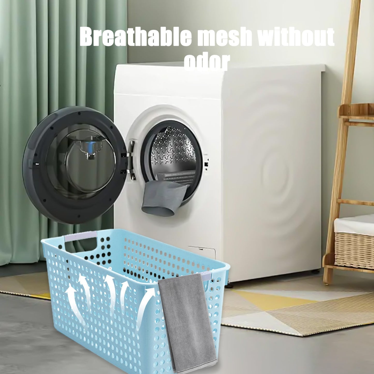 Darzheoy Laundry Basket, 2 pcs Plastic Hamper with Handles, Open Storage Bin to Organize Closets, Cabinets, Pantry, Shelving and Countertop Space, Suitable for Families and Dorms 3PC-Blue