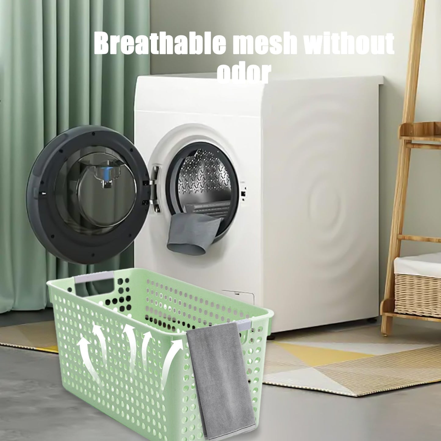 Darzheoy Laundry Basket, 2 pcs Plastic Hamper with Handles, Open Storage Bin to Organize Closets, Cabinets, Pantry, Shelving and Countertop Space, Suitable for Families and Dorms 3PC-Green
