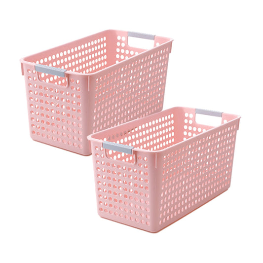Darzheoy Laundry Basket, 2 pcs Plastic Hamper with Handles, Open Storage Bin to Organize Closets, Cabinets, Pantry, Shelving and Countertop Space, Suitable for Families and Dorms 3PC-Pink
