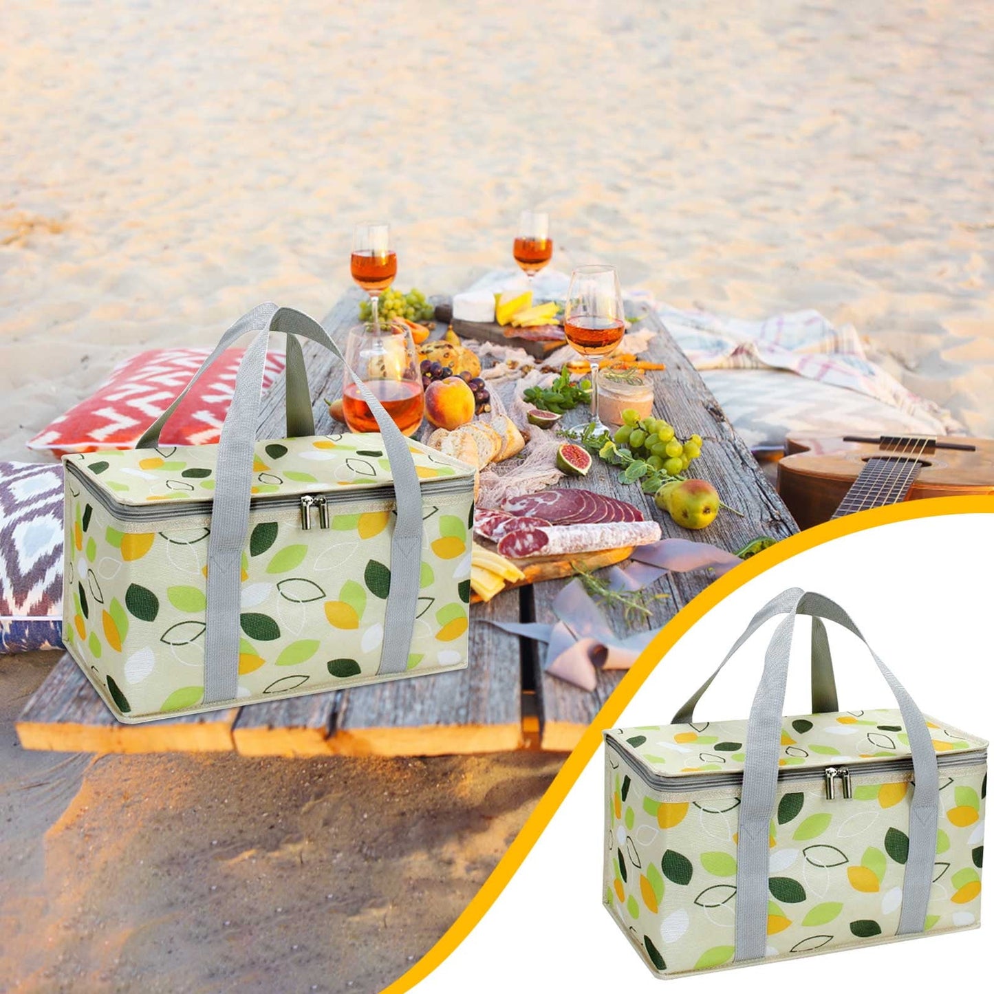 Darzheoy Large Picnic Basket Shopping Basket Camping Picnic Basket Travel Picnic Bag Portable Bento Bag Thermal Insulation Bag Green