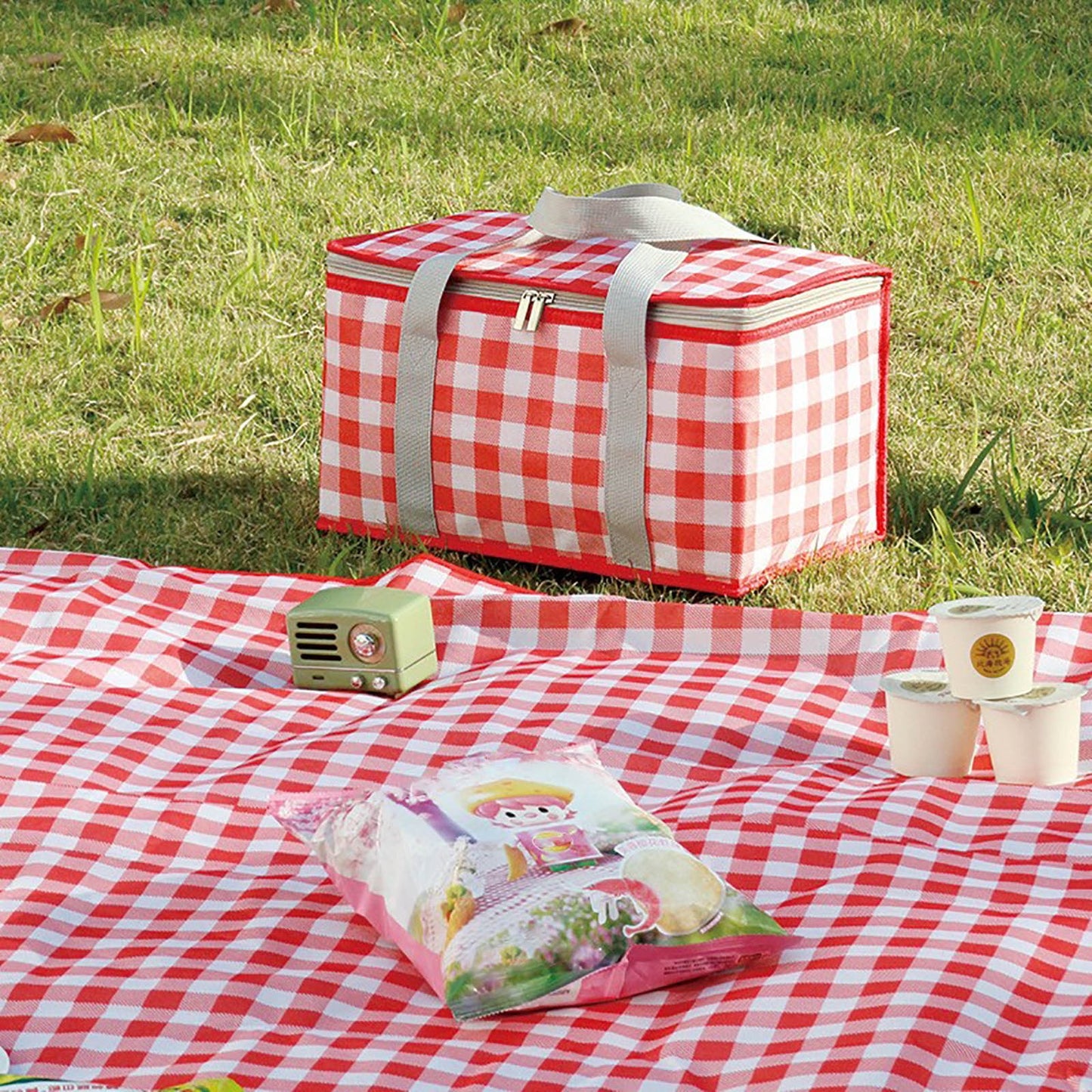 Darzheoy Large Picnic Basket Shopping Basket Camping Picnic Basket Travel Picnic Bag Portable Bento Bag Thermal Insulation Bag Red