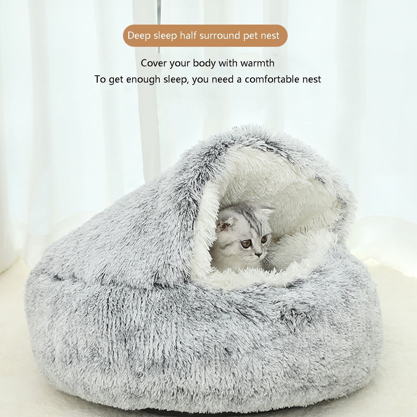 Darzheoy Calming Dog Beds & Cat Cave Bed with Hooded Cover, Removable Washable Round Beds for Small Medium Pets, Anti-Slip Plush Coved Bed for Pet (20"x20") G