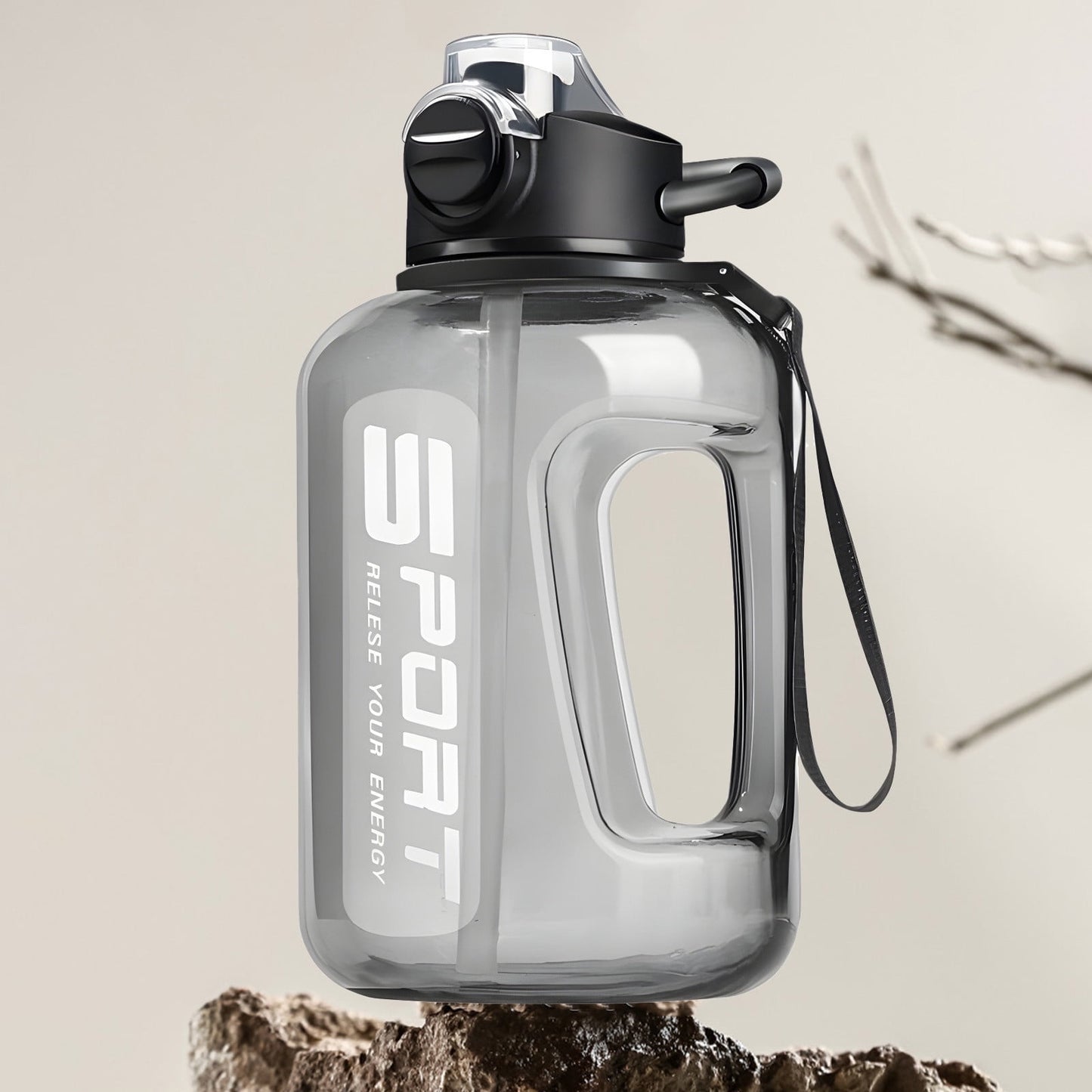 AYktou 58oz Water Bottle for All Day Hydration Big Water Bottle with Straw Measures Daily Gym Water Bottle with Handle Leakproof Sports Water Bottle for Gym Camping Outdoor(Black） Black-58oz