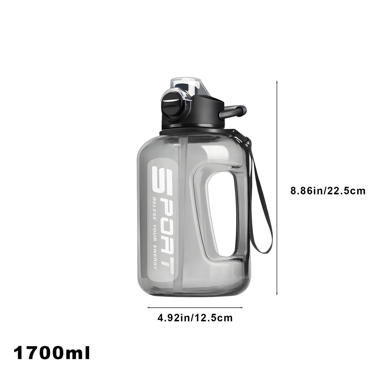 AYktou 58oz Water Bottle for All Day Hydration Big Water Bottle with Straw Measures Daily Gym Water Bottle with Handle Leakproof Sports Water Bottle for Gym Camping Outdoor(Black） Black-58oz