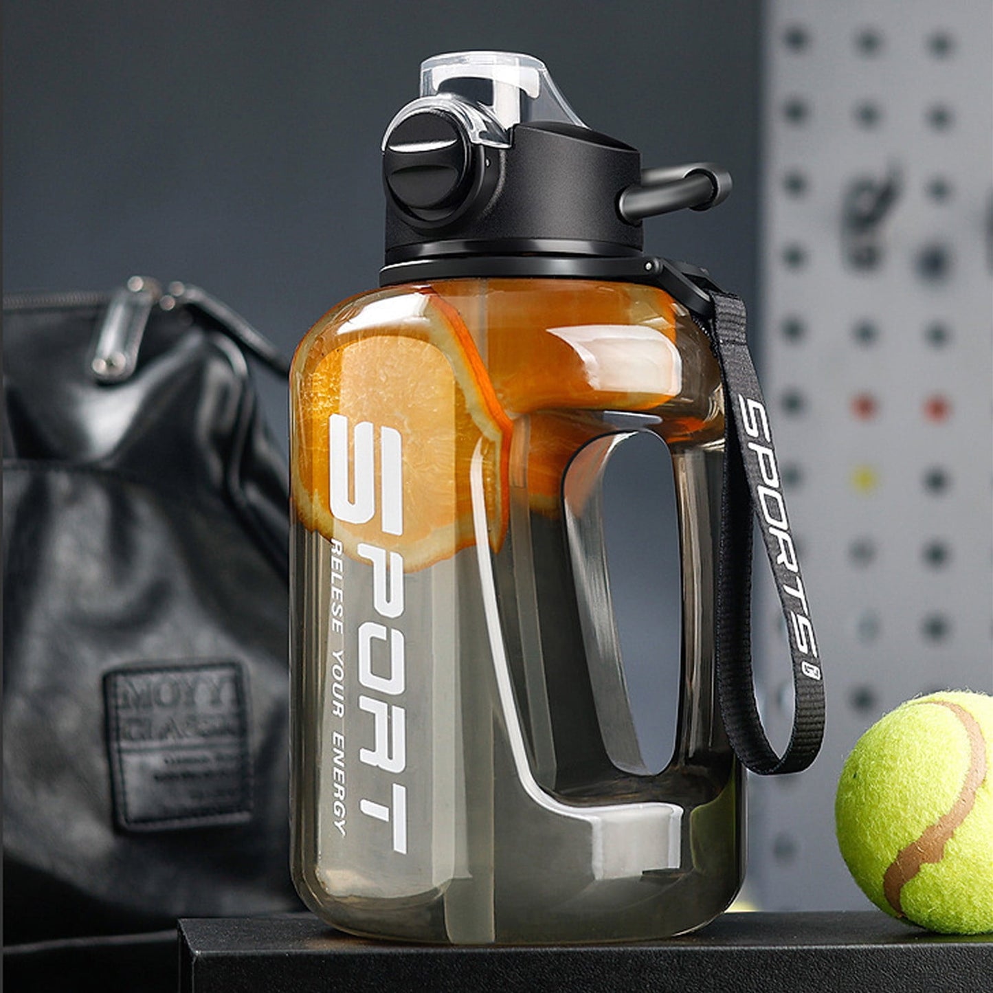 AYktou 58oz Water Bottle for All Day Hydration Big Water Bottle with Straw Measures Daily Gym Water Bottle with Handle Leakproof Sports Water Bottle for Gym Camping Outdoor(Black） Black-58oz